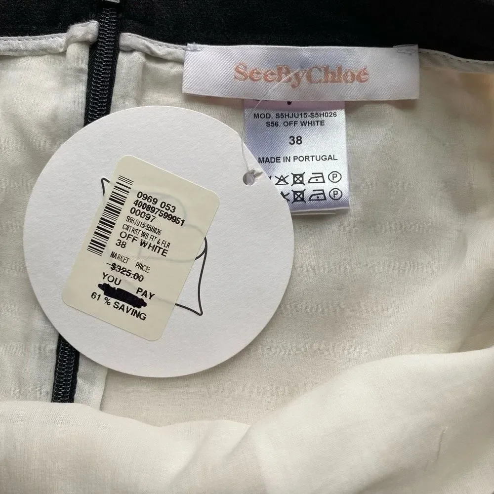 See by Chloe Crepe Ruffle-Hem Skirt, Off White women’s skirt twill coque…